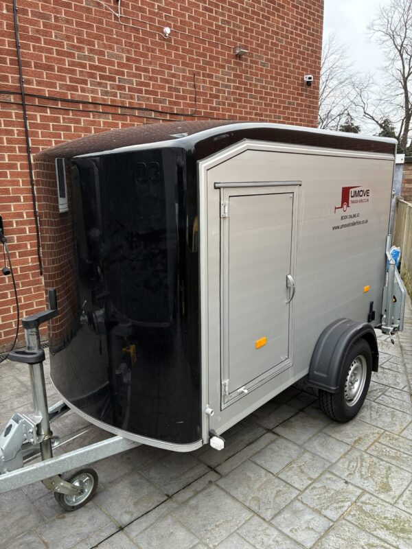 Debon C255 Aluminium Box (1) Trailer for Hire, Covered Motorcycle Transport UK or Europe, Personal Use