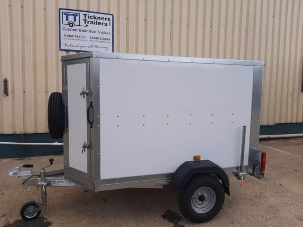 NEW TICKNERS ECO645 BOX TRAILER WITH 2 REAR OPENING DOORS, IN WHITE From £2250